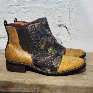 L'Artiste Spring Step Woodland Leather Leaf Ankle Boot Camel  Women 40 Art Boho